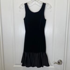 Vintage 80's Rampage Velvet Trumpet Dress Mini Satin Ruffle Hem Scoop Black 3 XS